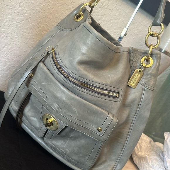 Coach Hampton Vintage Leather Hobo Large Brass Grey with Wallet!! - Picture 12 of 16